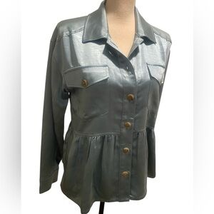 Mystree Women’s Sage Green Satin Collar Blouse Flattering Feminine New size S